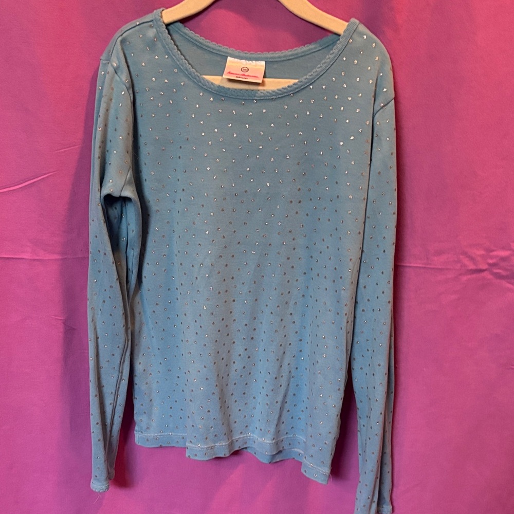 Hanna Andersson Blue Long Sleeve Tee with Silver Dots